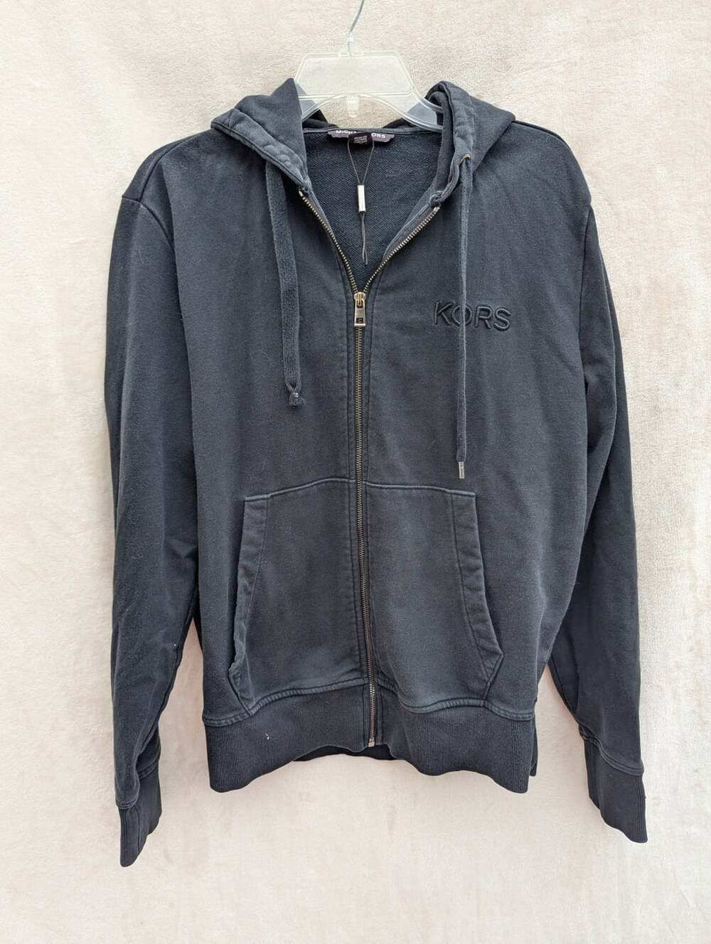 Michael Kors Black Logo Embroidered Full Zip Hoodie Sweatshirt Size S